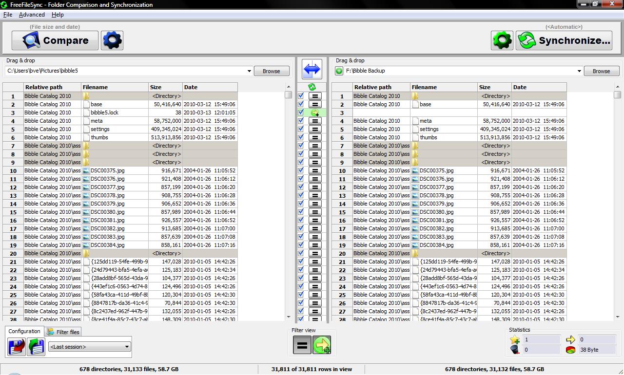 FreeFileSync arbejdsvindu